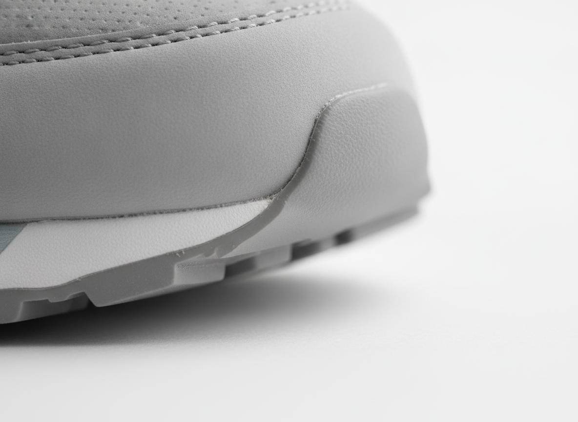 Détail macro de la semelle ENCAP d'une New Balance 574 montrant la jonction EVA et polyuréthane