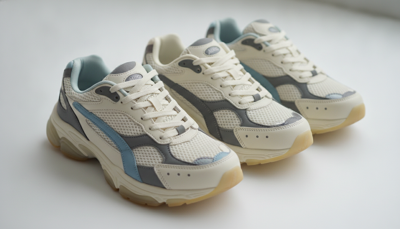 Comparaison côte à côte d'une vraie et d'une fausse Nike Air Max 95 sur fond blanc studio