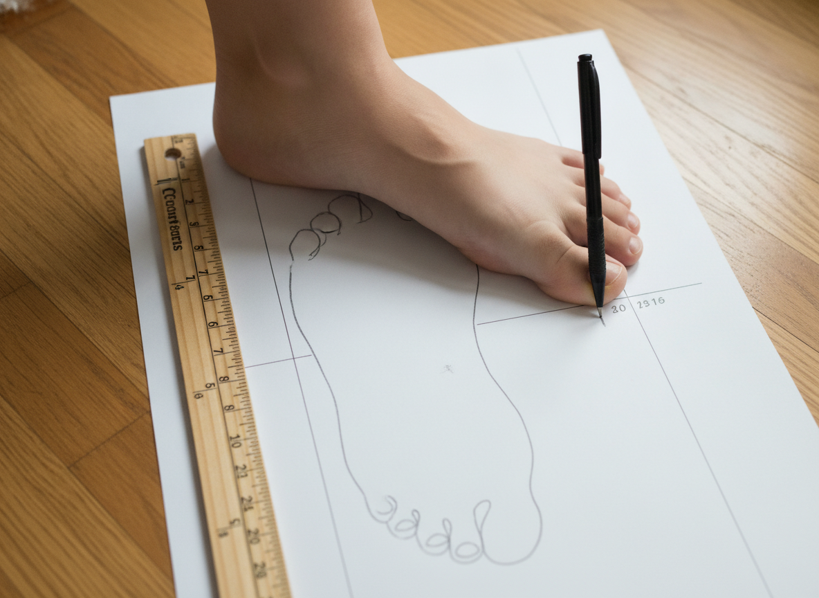 Mesure du pied sur feuille A4 pour trouver sa taille de sneakers Puma