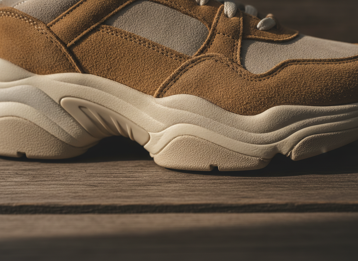 Détail semelle épaisse et superposition daim d'une sneaker chunky lifestyle style 1906R